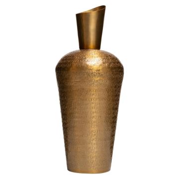 Decorative metal bottle vase VICTORINO, structure, gold, 41cm, Ø16,5cm