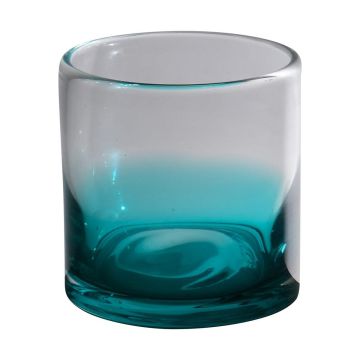Tealight glass MAXIMINO, golden colour spots, turquoise-clear, 9cm, Ø8cm Tealight glass MAXIMINO, golden colour spots, turquoise-clear, 9cm, Ø8cm
