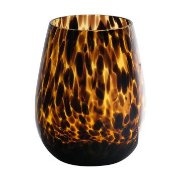 Bellied tealight jar RUSSELL, leopard pattern, brown-clear, 12cm, Ø9cm