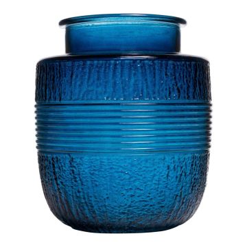 Decorative glass vase MARISELA with ornamental border, blue-clear, 18cm, Ø15,5cm