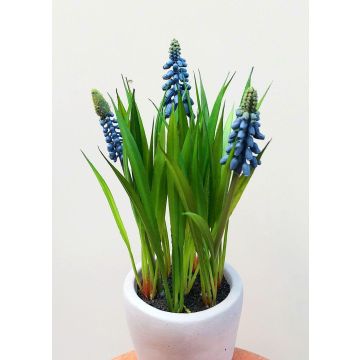 Fake flower Grape hyacinth NARMADA in cement pot, blue, 8"/20cm