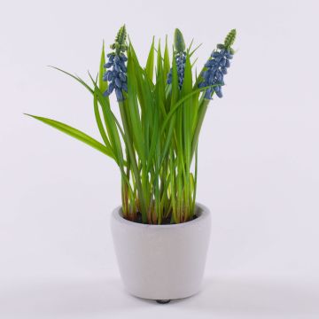 Fake flower Grape hyacinth NARMADA in cement pot, blue, 8"/20cm