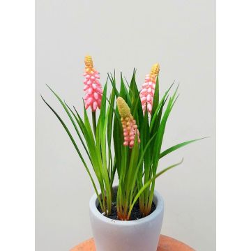 Fake flower Grape hyacinth NARMADA in cement pot, pink, 8"/20cm