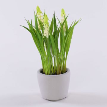 Fake flower Grape hyacinth NARMADA in a cement pot, white, 8"/20cm Fake flower Grape hyacinth NARMADA in a cement pot, white, 8"/20cm