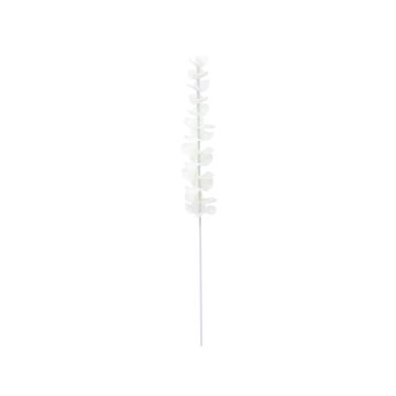 Plastic eucalyptus branch GLAUCO with glass-like finish, 12 pieces, white, 31"/80cm