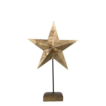 DORANA decorative star, metal, wooden base, gold, 15 x 9 x 27 cm