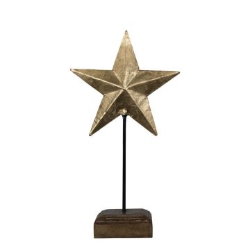 DORANA decorative star, metal, wooden base, gold, 19x10x35cm