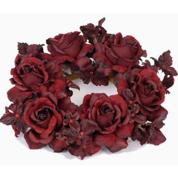 Decorative candle wreath INGA, rose, hydrangea, dark red, Ø5.9"/15cm Decorative candle wreath INGA, rose, hydrangea, dark red, Ø5.9"/15cm