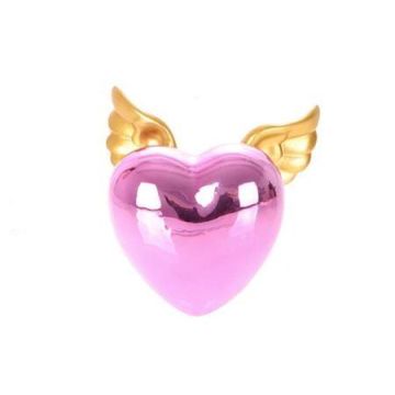 Decorative heart DIZZY with wings, made of ceramic, fuchsia-gold, 4.3"x3.5"x1.6"/11x9x4cm