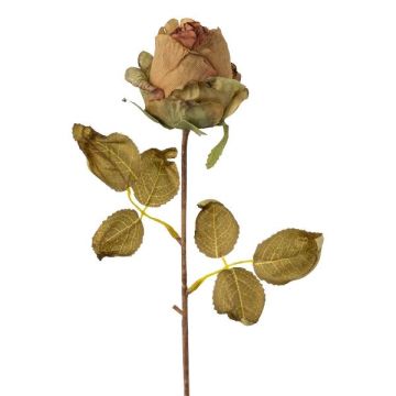 Decorative flower rose GROLK, dry look, green-brown, 18"/45cm, Ø2.4"/6cm