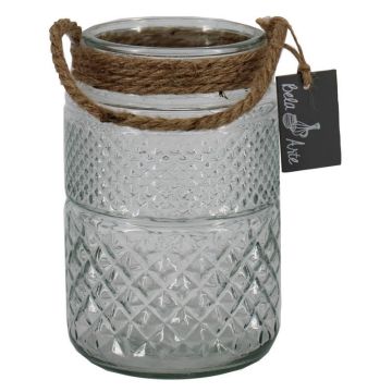 OPALUS lantern with rope, diamond pattern, clear, 19 cm, Ø12 cm OPALUS lantern with rope, diamond pattern, clear, 19 cm, Ø12 cm