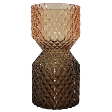 Glass table vase ANDREI with diamonds, amber-brown-clear, 8"/20cm, Ø3.9"/9,8cm