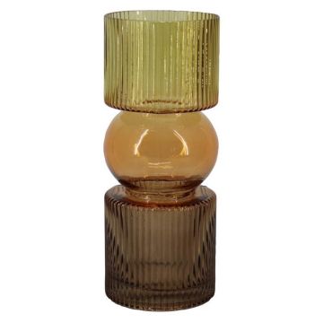 Glass table vase NIAMH with grooves, cognac-amber-brown-clear, 10"/25,3cm, Ø4"/10cm