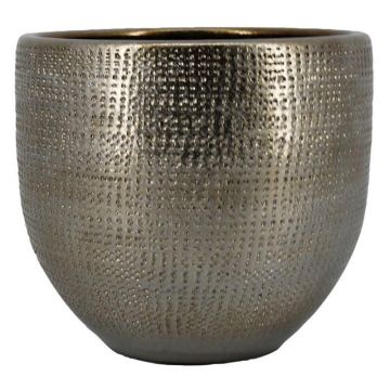 Ceramic flower pot ILSE with texture, gold, 12"/31cm, Ø13"/34cm