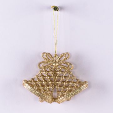 Acrylic hanging ornament Bells SCOUT, glitter, gold, 4.3"x1.2"x3.1"/11x3x8cm