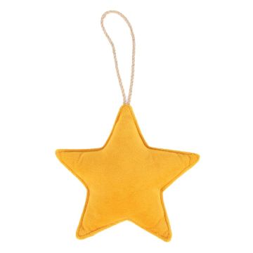 Velvet star decorative hanging ornament EYRUN, hanging cord, yellow, Ø6.3"/16cm Velvet star decorative hanging ornament EYRUN, hanging cord, yellow, Ø6.3"/16cm