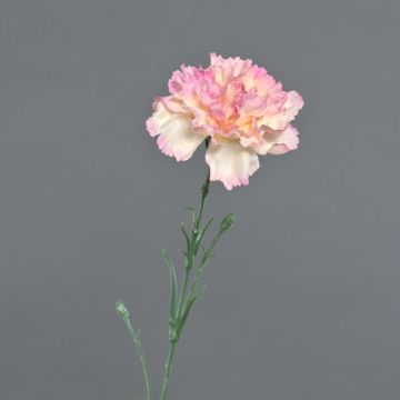 Artificial flower carnation VANERA, pink-white, 24"/60cm, Ø 3.1"/8cm