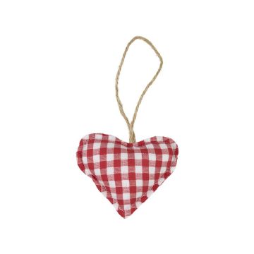 FANNAR heart-shaped decorative hanger, made of cotton, checked, red and white, Ø10cm
