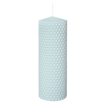 Pillar candle OSTARA in honeycomb look, sky blue, 6"/15cm, Ø2"/5cm, 37h - Made in Germany