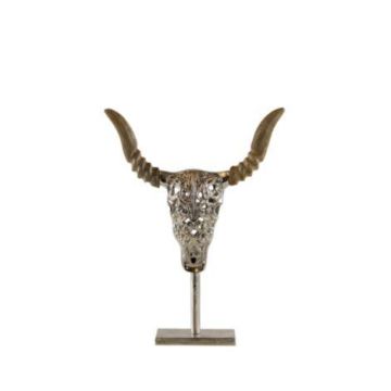 DOWA metal decorative bull, wooden base, silver, 27x34x6cm