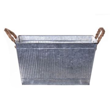 BIMETO rectangular planter with handles, grooves, zinc, silver, 24 x 14 x 13 cm