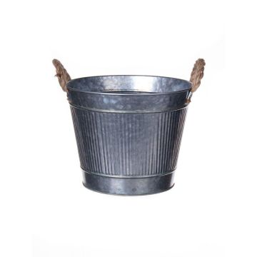 BIMETO round plant pot with handles, grooves, zinc, silver, 18.5 cm, Ø22.5 cm