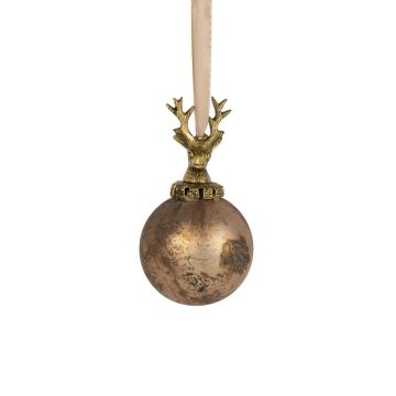 NUMI glass Christmas bauble, deer, antique brown, Ø8cm