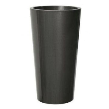 Tall round plant vase THERESITA made of plastic, with insert, watering set, anthracite, 30"/75cm, Ø16"/40cm