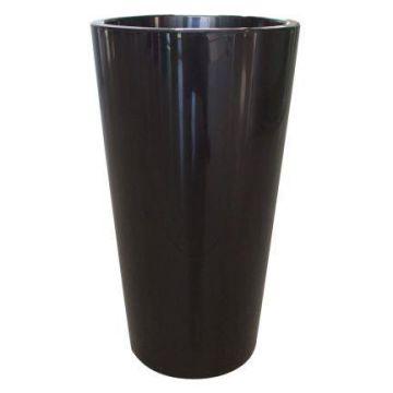 Tall round plant vase THERESITA made of plastic, with insert, watering set, black, 30"/75cm, Ø16"/40cm