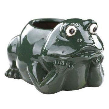 BYKAN frog plant pot, ceramic, dark green, 31x22x19cm