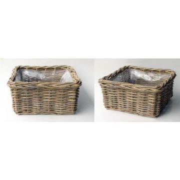 Square flower basket RULANA made of rattan, brown, 12"x12"x6"/30x30x15cm