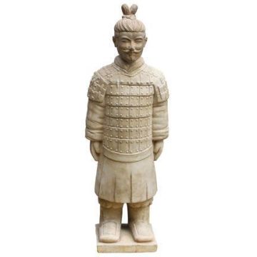 LILORA samurai warrior garden figure, terracotta, handmade, patinated, beige, 33 x 26 x 95 cm
