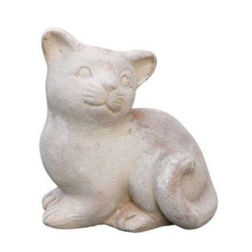 SERIVA cat figurine made of terracotta, sitting, handmade, patinated, beige, 16 x 12 x 18 cm