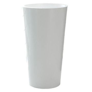 Tall round plant vase THERESITA made of plastic, with insert, watering set, white, 24"/61,5cm, Ø13"/33cm