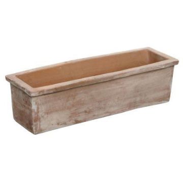 Rectangular MUNJER terracotta planter, with rim, handmade, patinated, brown, 24"x8"x6.7"/62x20x17cm Rectangular MUNJER terracotta planter, with rim, handmade, patinated, brown, 24"x8"x6.7"/62x20x17cm
