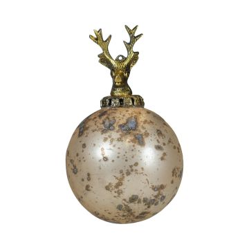 NUMI glass Christmas bauble, stag, antique gold, Ø10cm