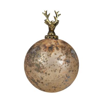NUMI glass Christmas bauble, stag, antique gold, Ø12cm
