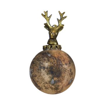 NUMI glass Christmas bauble, stag, antique gold, Ø8cm