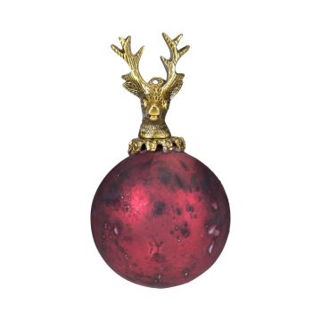 NUMI glass Christmas bauble, stag, antique red, Ø8cm