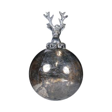 NUMI glass Christmas bauble, stag, antique silver, Ø10cm