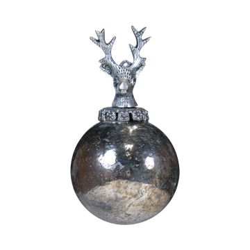NUMI glass Christmas bauble, stag, antique silver, Ø8cm