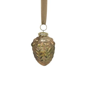 NUMI glass acorn Christmas bauble, antique green, 8cm