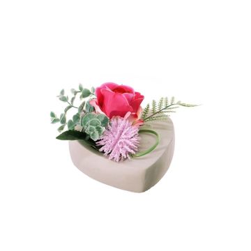 Artificial flower arrangement: rose, allium EIVOR, decorative pot, pink-rose, 12 cm, Ø17 cm