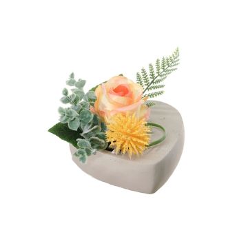 Artificial flower arrangement: rose, allium EIVOR, decorative pot, yellow-salmon, 12 cm, Ø17 cm
