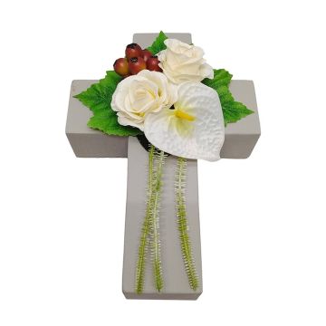 Artificial flower arrangement: rose, anthurium, rosehip NINNA, plant cross, white and red, 30 x 18 x 11 cm Artificial flower arrangement: rose, anthurium, rosehip NINNA, plant cross, white and red, 30 x 18 x 11 cm