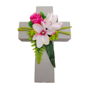 Decorative floral arrangement: magnolia, rose, St John’s wort TORVI, plant cross, pink-pink, 26x18x10cm Decorative floral arrangement: magnolia, rose, St John’s wort TORVI, plant cross, pink-pink, 26x18x10cm