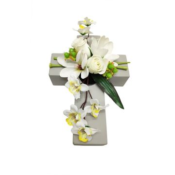Artificial flower arrangement: magnolia, orchid, OVANA rose, plant cross, white, 28x18x10cm Artificial flower arrangement: magnolia, orchid, OVANA rose, plant cross, white, 28x18x10cm