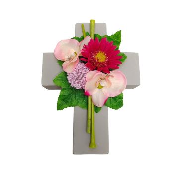 Artificial flower arrangement: gerbera, orchid, allium ANSGAR, plant cross, pink-fuchsia, 20x15x9cm