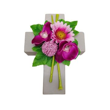 Artificial flower arrangement: Gerbera, orchid, Allium ANSGAR, plant cross, pink-pink, 20x15x9cm