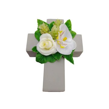 Decorative arrangement: rose, orchid, hops ‘ARIADNA’, plant cross, white, 20x15x9cm Decorative arrangement: rose, orchid, hops ‘ARIADNA’, plant cross, white, 20x15x9cm